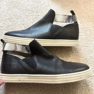 Hogan Rebel Hi‎ Top Black Leather Sneakers with Metallic Ankle Strap Size 39